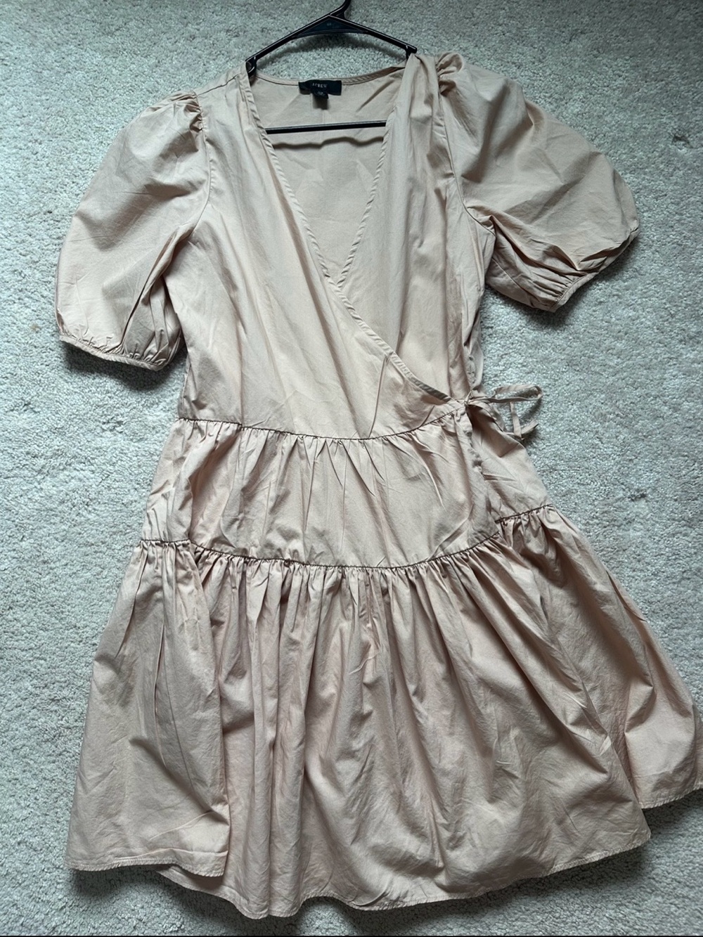 J. Crew Blush Cream Wrap Dress with Puff Sleeves